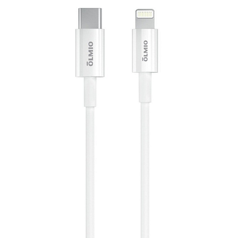 Кабель USB OLMIO, Type-C to Lightning 8-pin, 3 А, 1 м, 30W, белый, 041666
