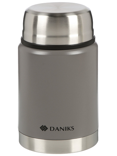 Термос для еды, нержавеющая сталь, 0.5 л, широкая горловина, Daniks, Эгида, колба нержавеющая сталь, с ложкой, с чехлом, серый, DTS-500
