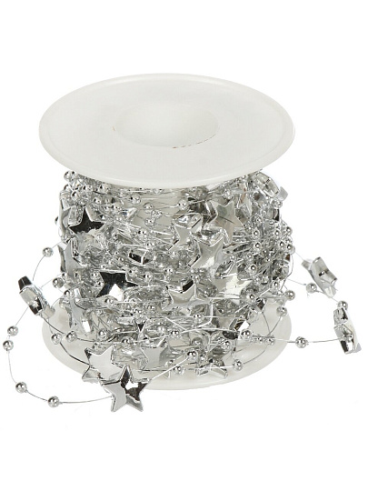 Бусы новогодние 1000 см, серебро, Звезды, Y4-9451