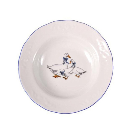 Тарелка суповая, керамика, 20 см, круглая, Надежда Гуси, Добрушский фарфоровый завод, 9С1663/1Ф34, в ассортименте