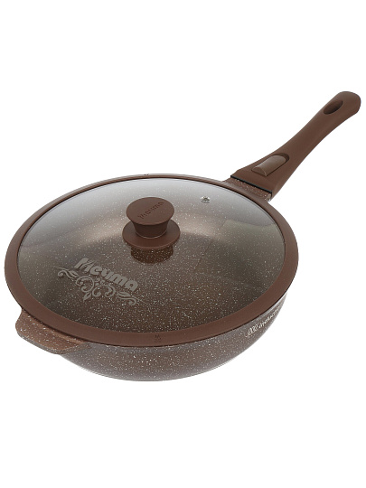 Сковорода литой алюминий, 28 см, антипригарное покрытие, Мечта, Венеция, с крышкой, съемная ручка, индукция, С028806ИВ