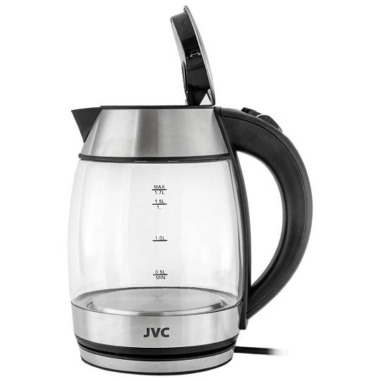 Чайник электрический JVC, JK-KE1707, черный, 1.7 л, 2200 Вт, скрытый нагревательный элемент, стекло