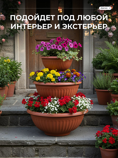 Цветник пластик, 50х65 см, 3-х ярусный, терракотовый, Idea, Каскад Ливия, М 3198