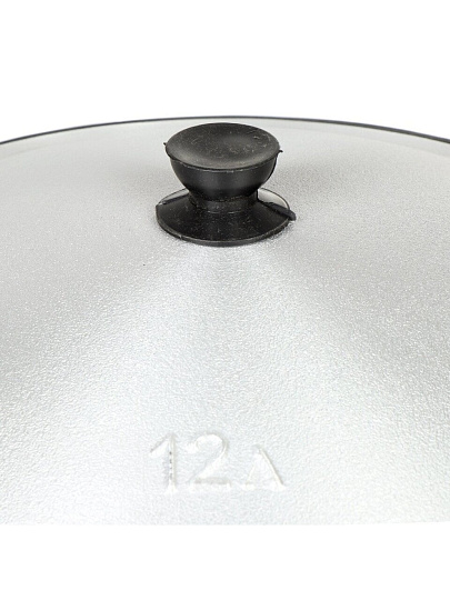 Казан узбекский чугун, 12 л, с крышкой, крышка алюминий, плоское дно, черный, 6406