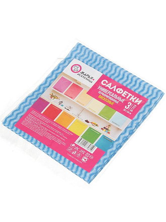 Салфетка бытовая для уборки, вискоза, 30х34 см, 3 шт, перфорированная, в ассортименте, Марья Искусница, 32006