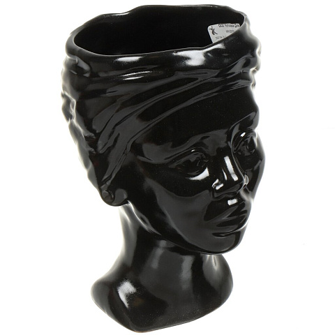 Кашпо керамика, черное, Голова Наоми 1 Сорт, 00-00003478