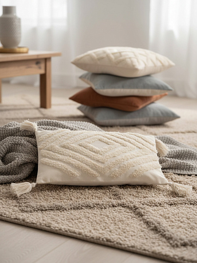 Наволочка декоративная Бохо, канвас, 30 х 48 см, бежевая, A130186