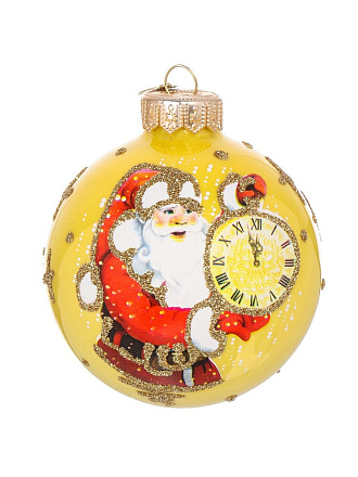 Елочный шар Дед Мороз и куранты, 8 см, стекло, КУ-80-214172