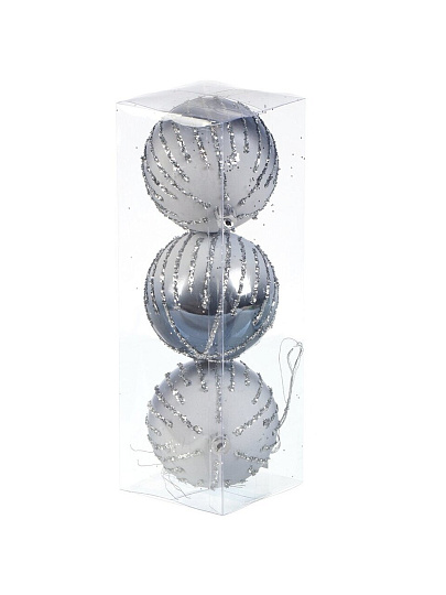 Елочный шар 3 шт, бело-голубой, 8 см, пластик, SYQB- 0124232