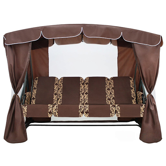 Качели садовые 4-местные, 232х125х195 см, 380 кг, Arno, Оазис Люкс+, раскладываются в кровать, с москитной сеткой, коричневые, 2016-КД-40/Л+, тент, металл