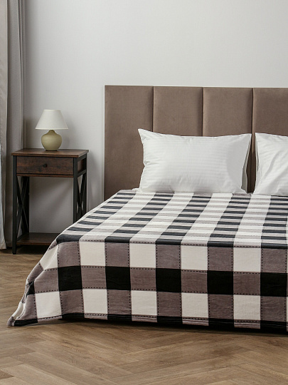 Плед евро, 200х220 см, велсофт, 100%пэ, Silvano, Клетка, бел-черн, ST-204