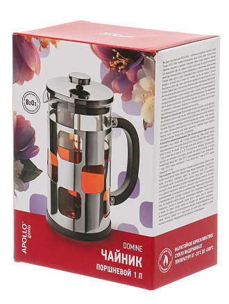 Френч-пресс 1 л, стекло, нержавеющая сталь, Apollo genio, Domine, DMN-100