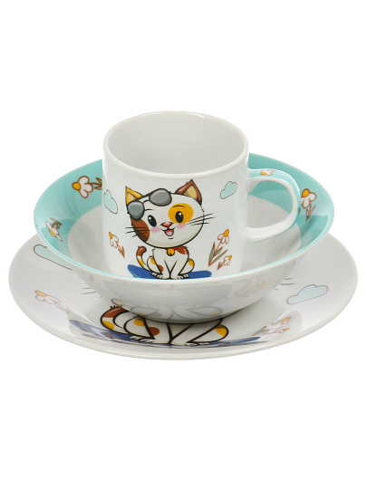 Набор детской посуды фарфор, 3 шт, Котенок, подарочная упаковка, Loraine, 60407