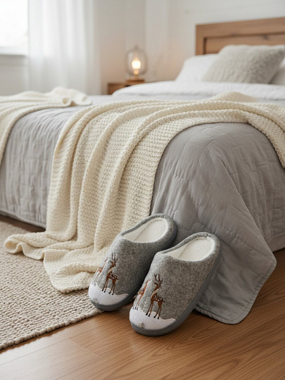 Тапки для женщин, серые, р. 36-37, Олененок, A210372