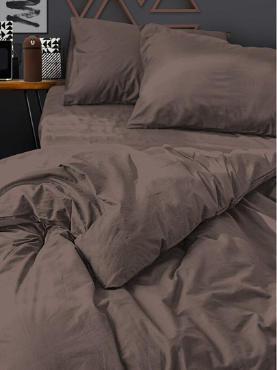 Постельное белье 2-спальное, простыня 200х216 см, 2 наволочки 50х70 см, пододеяльник 175х215 см, Silvano, поплин, Мокка