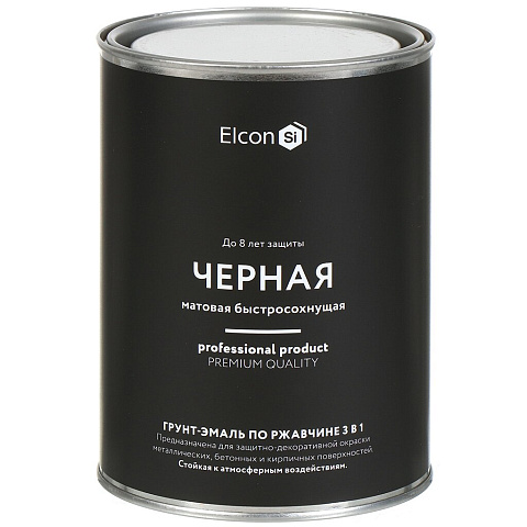 Грунт-эмаль Elcon, 3в1 матовая, по ржавчине, смоляная, черная, RAL 9005, 0.8 кг