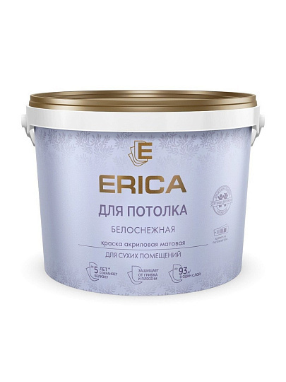 Краска водно-дисперсионная, Erica, акриловая, для потолков, матовая, белая, 4.5 кг