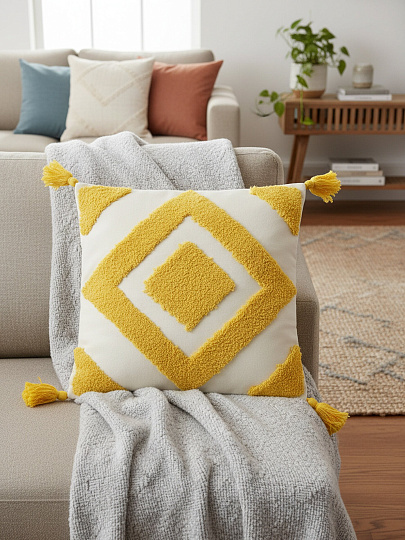 Наволочка декоративная Бохо, канвас, 45 х 45 см, горчица, A130216