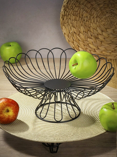 Ваза для фруктов, металл, на ножке, 32х15 см, Y4-7655, черная