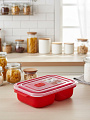 Контейнер пищевой пластик, 22.5х15.5х6.5 см, красный, прямоугольный, 2х0.6 л, с клапаном, DDStyle, 31205