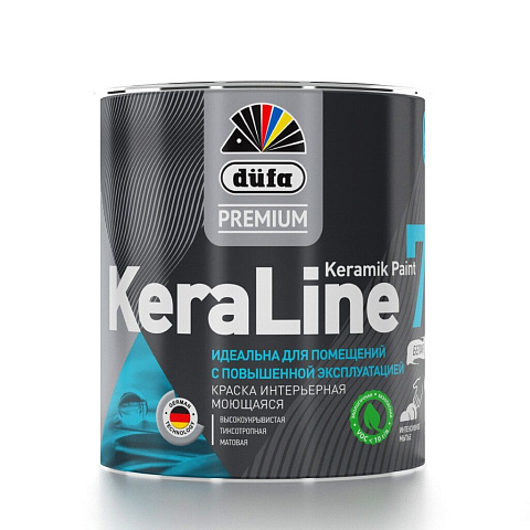 Краска воднодисперсионная, Dufa Premium, KeraLine 7 База1, акриловая, универсальная, моющаяся, влагостойкая, матовая, 0.9 л