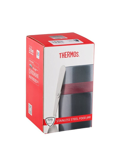 Термос для еды, нержавеющая сталь, 0.52 л, широкая горловина, Thermos, колба нержавеющая сталь, с ложкой, сине-красный, 303240