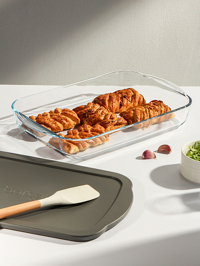 Форма для запекания стекло, 25х40х6 см, 3.85 л, прямоугольная, с крышкой, Borcam, 59124GREY