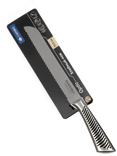 Нож кухонный Daniks, Optic, для хлеба, нержавеющая сталь, 19.5 см, рукоятка сталь, YW-A245-BR