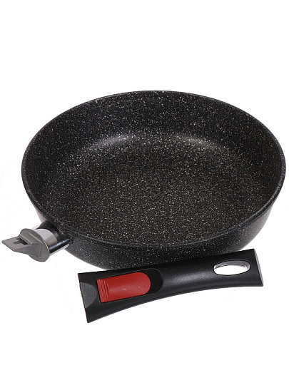 Сковорода литой алюминий, 24 см, антипригарное покрытие, Нева Металл Посуда, Гранит, съемная ручка, индукция, L18024i