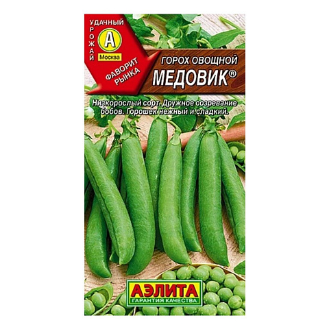 Семена Горох, Медовик, 10 г, овощные, цветная упаковка, Аэлита