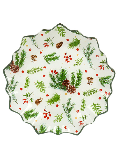 Блюдо стекло, 24 см, круг, рифлен, Еловая ветвь, Daniks