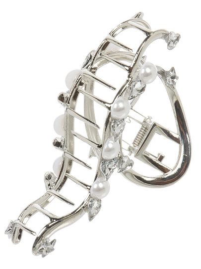 Заколка для волос 12 см, металл, с белыми бусинами, Y4-11622