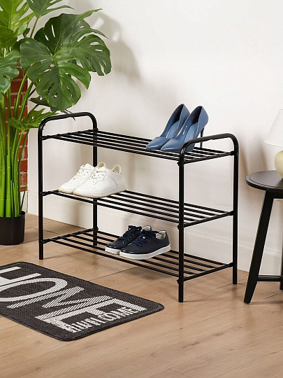 Полка для обуви, металл, 3 секции, 79х33х59 см, черная, Nika, ЭТК3/Ч