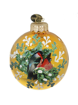 Елочный шар Красногрудые снегири, 8 см, стекло, КУ-80-224049