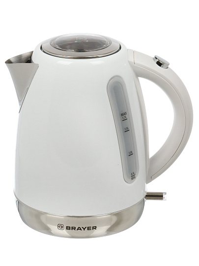 Чайник электрический Brayer, 6110BR, белый, 1.7 л, 2200 Вт, скрытый нагревательный элемент, нержавеющая сталь