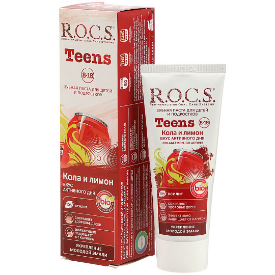 Зубная паста R.O.C.S., Teens, 74 г, вкус активного дня, кола и лимон