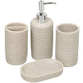 Набор для ванной 4 предмета, Янтарь, в ассортименте, полирезина, стакан, подставка для зубных щеток, дозатор для мыла, мыльница, JC-10744