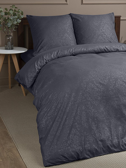 Постельное белье 2-спальное, простыня 180х210 см, 2 наволочки 70х70 см, пододеяльник 175х210 см, Amore Mio, мако-сатин, Regal графит