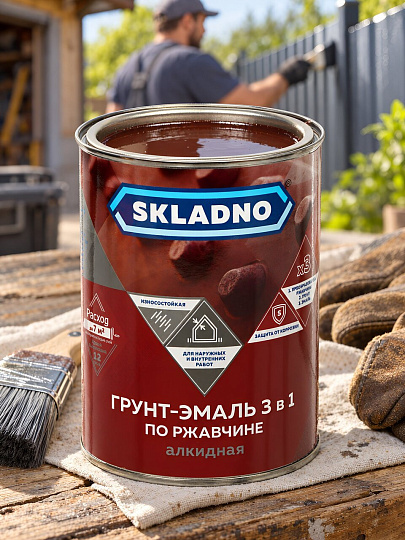Грунт-эмаль Skladno, по ржавчине, алкидная, красная, 0.8 кг