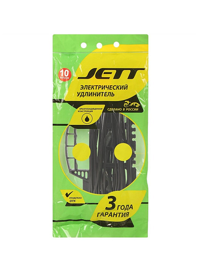 Удлинитель на рамке, 1 гнездо, 10 м, ПВС, 2х0.75 мм², без заземления, пластик, черный, Jett, 157-110