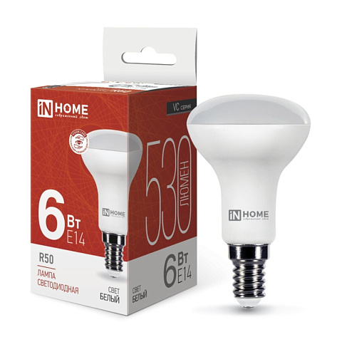 Лампа светодиодная E14, 6 Вт, 50 Вт, 230 В, рефлектор, 4000 К, свет холодный белый, In Home
