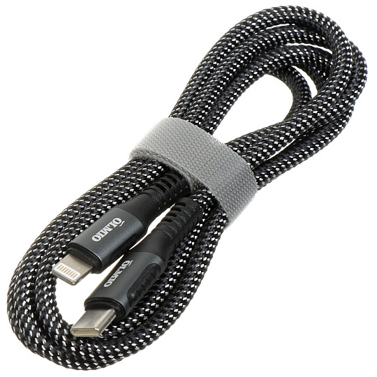 Кабель USB, OLMIO, Type-C to Lightning 8-pin, 3.3 А, 1.2 м, ткань усиленный, черный, 041631