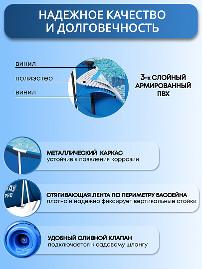 Бассейн каркасный Bestway, 300х201х66 см, Steel Pro, 56404BW, 3300 л