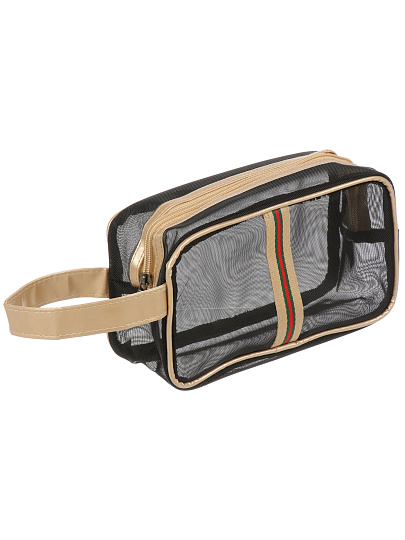 Косметичка 24х12х9 см, черно-золот, A080082, с ручкой, молния