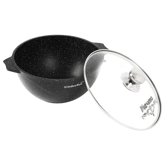 Казан алюминий, антипригарное покрытие, 4.5 л, Гранит black Induction, с крышкой, Мечта, 54802И