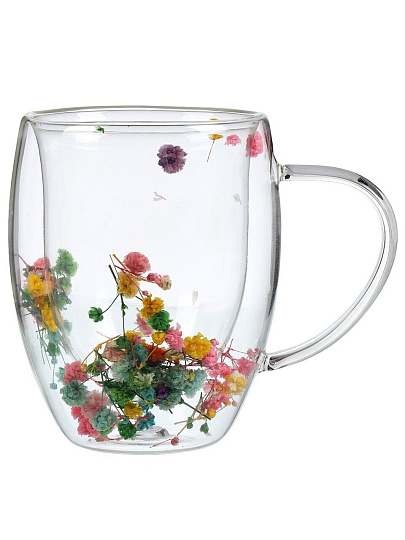 Кружка стекло, 350 мл, Сухоцветы, двойные стенки, в индивидуальной упаковке, B060692