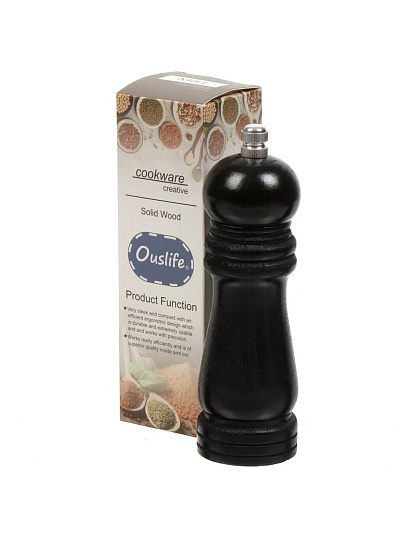 Мельница для специй дерево, металл, 15 см, черная, Y4-5675