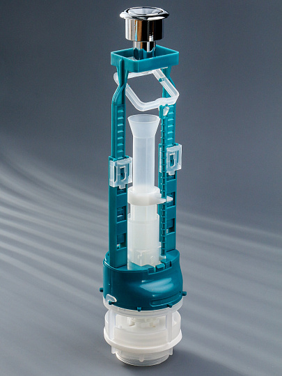 Клапан для бачка унитаза пластик, однорежимный, кнопочный, гальваника, сливной, Инкоэр, СБ1-Х Р