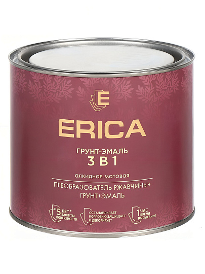 Грунт-эмаль Erica, по ржавчине, алкидная, черная, 1.8 кг