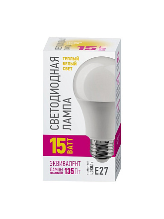 Лампа светодиодная E27, 15 Вт, 135 Вт, груша, 3000 К, теплый белый свет, Онлайт, 61149/82919